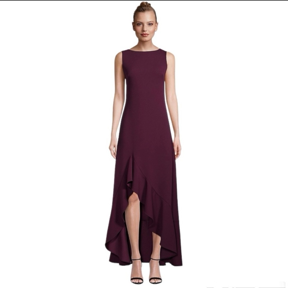Vince Camuto Asymmetrical Ruffle Gown  Size 8  Color Plum NEW!!